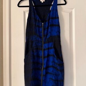 BNWT Parker Blue & Black Sleeveless Front Zipper Dress With Pockets